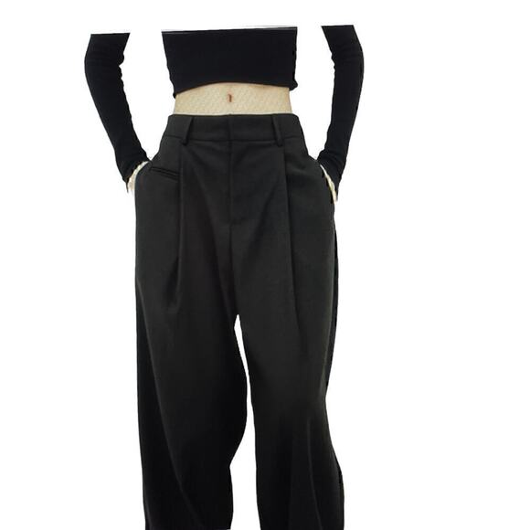 Wide  Leg Pants Basic Style Belt Loops Pockets Black Size L or 10 NEW - Picture 2 of 4